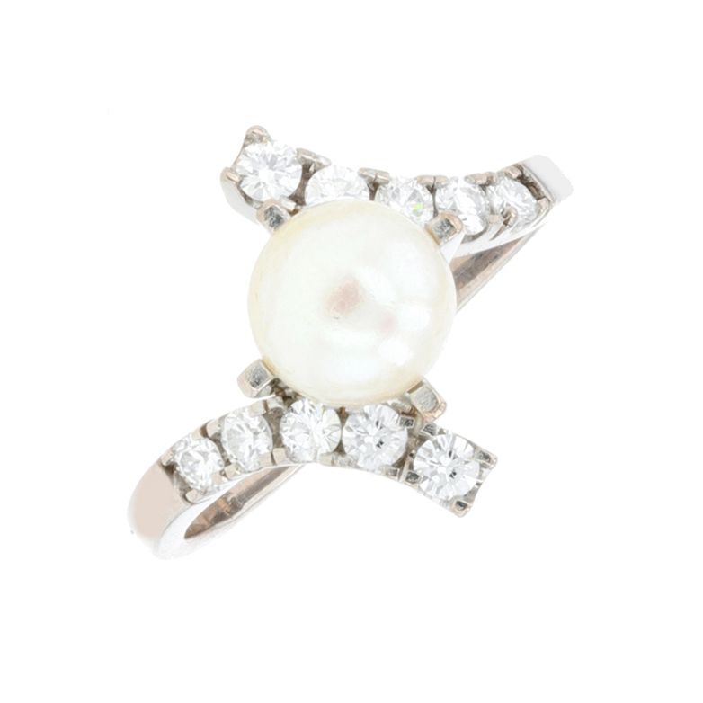 Bague perle et diamants 0.38 carat or blanc 4.31g Comme neuf -  reconditionné disponible sur Gemme Les Bijoux